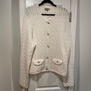 NWT J. Crew Size XL Odette Cable Knit Sweater Lady Jacket Gold Buttons Soft Cozy